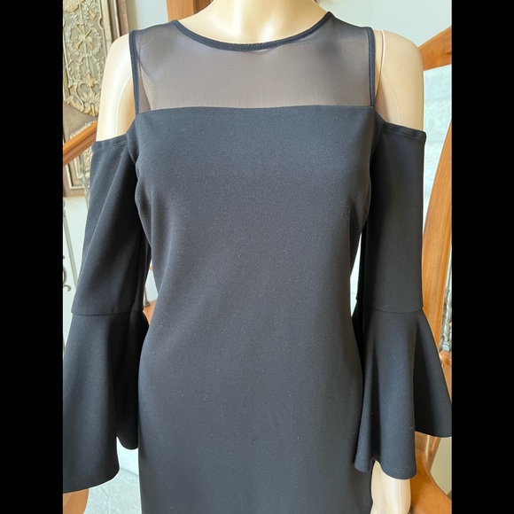 Premier Armor Black Semi-sheer top off the shoulders bell sleeve Dress Sz10 - Picture 4 of 10